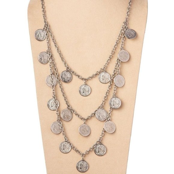 New Authentic Silver St. Tropez Triple Strand Coin Necklace